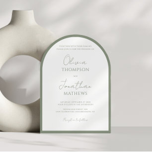 Simple Sage Green Border Script Wedding Arch Invitation