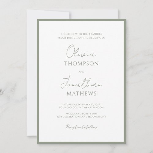 Simple Sage Green Border Script Wedding Invitation