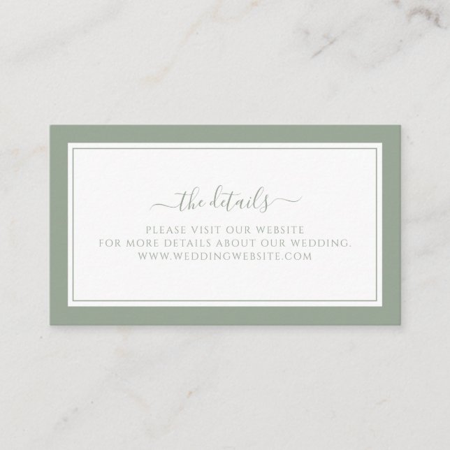 Simple Sage Green Border Script Wedding Website Enclosure Card (Front)