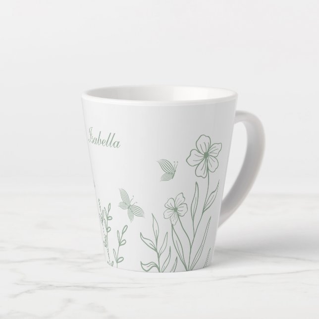 Simple sage green botanical  latte mug (Right Angle)