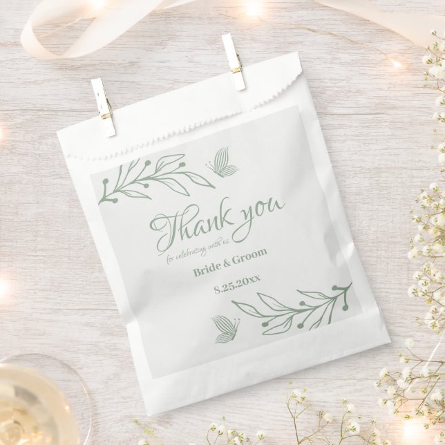 Simple sage green botanical wedding  favor bag (Clipped)