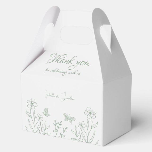 Simple sage green botanical wedding  favor boxes (Front)