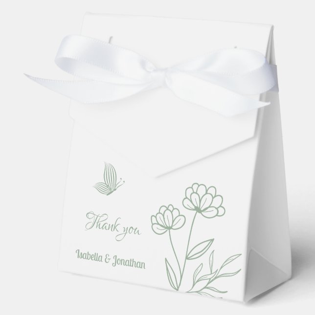 Simple sage green botanical wedding  favor boxes (Front)