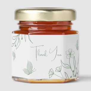 Simple sage green botanical wedding  honey jar favors