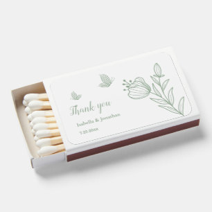 Simple sage green botanical wedding matchboxes