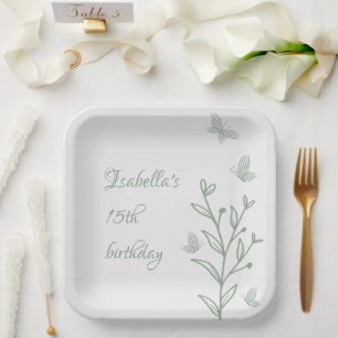 Simple sage green botanical wedding  paper plates
