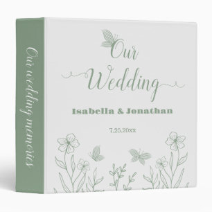 Simple sage green botanical wedding photo album 3 ring binder