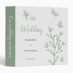 Simple sage green botanical wedding photo album 3 ring binder