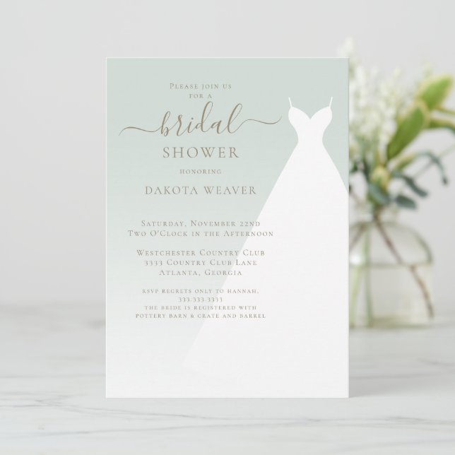 Simple Sage Green Calligraphy Bridal Shower Invitation (Standing Front)