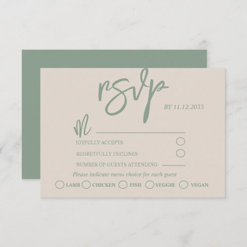 Simple Sage Green Calligraphy Wedding RSVP