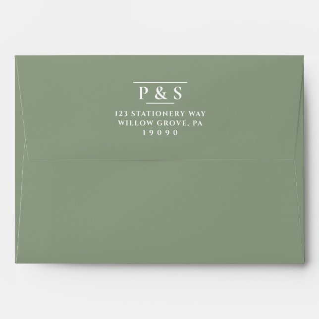 Simple Sage Green Classic Chic Monogram Wedding Envelope (Back (Top Flap))