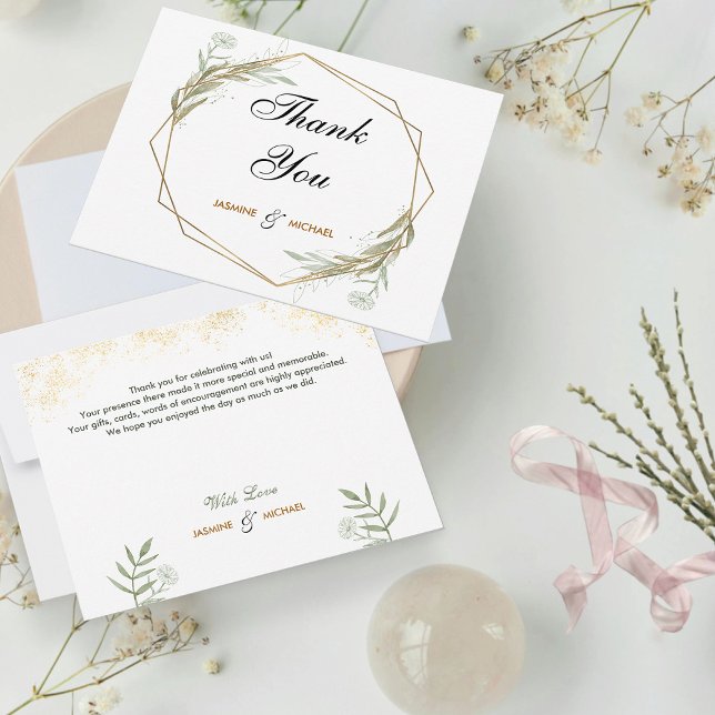 Simple Sage Green Classic Gold Elegant Script Cute Thank You Card (Creator Uploaded)