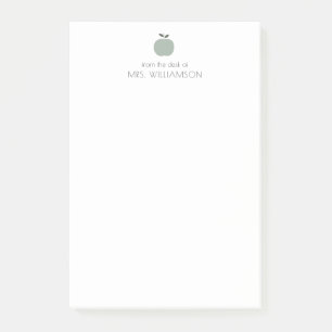 Simple Sage Green Cute Apple Personalized Teacher Post-it Notes