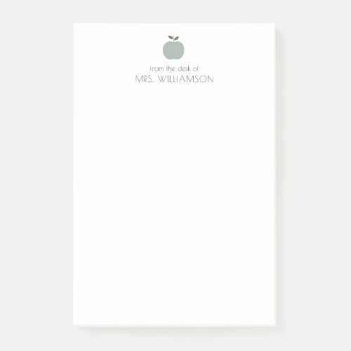 Simple Sage Green Cute Apple Personalized Teacher  Post_it Notes
