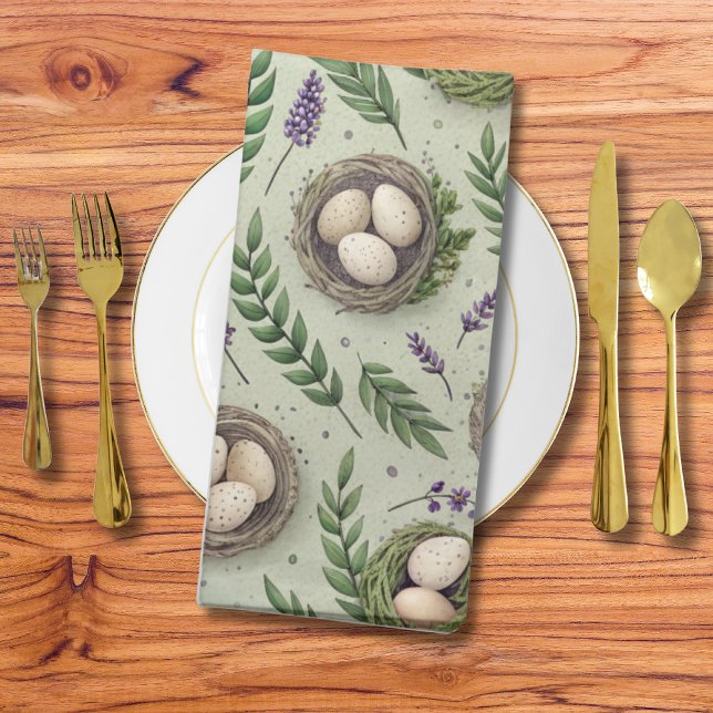 Simple Sage Green Easter Eggs Lavender Nest Cloth Napkin (Creator Uploaded)