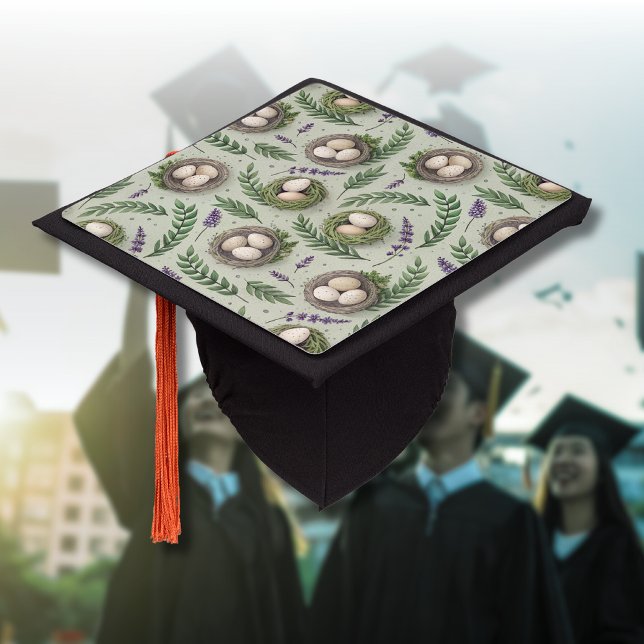 Simple Sage Green Easter Eggs Lavender Nest Graduation Cap Topper (Creator Uploaded)