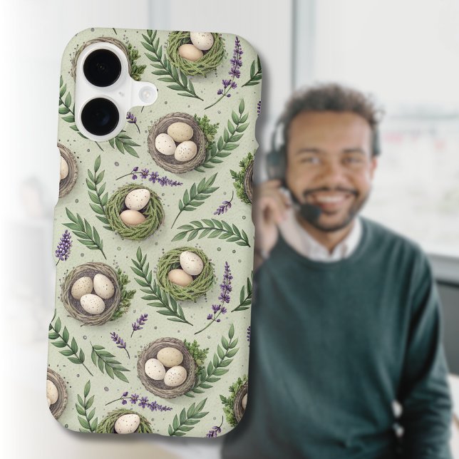 Simple Sage Green Easter Eggs Lavender Nest iPhone Case (Creator Uploaded)