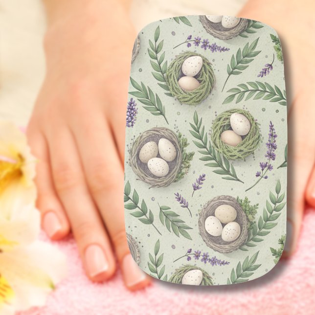 Simple Sage Green Easter Eggs Lavender Nest Minx Nail Art (Creator Uploaded)