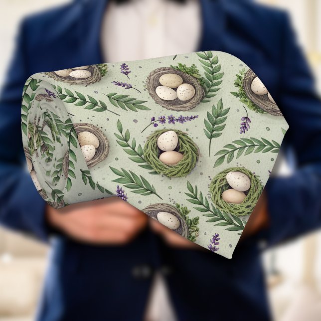 Simple Sage Green Easter Eggs Lavender Nest Neck Tie (Creator Uploaded)