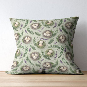 Simple Sage Green Easter Eggs Lavender Nest Throw Pillow