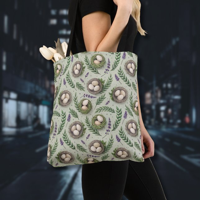 Simple Sage Green Easter Eggs Lavender Nest Tote Bag (Creator Uploaded)