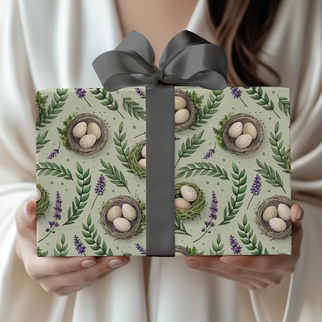 Simple Sage Green Easter Eggs Lavender Nest Wrapping Paper (Creator Uploaded)