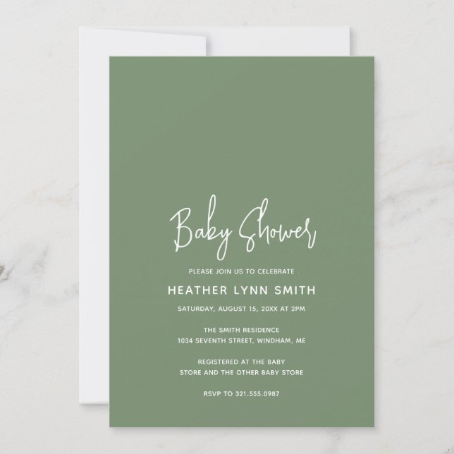 Simple Sage Green Elegant Modern Baby Shower Invitation (Front)