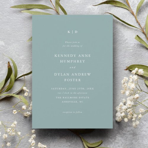 Simple Sage Green Elegant Wedding Invitation