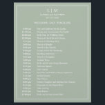 Simple Sage Green Elegant Wedding Timeline<br><div class="desc">Simple Wedding Timeline featuring a modern yet elegant design with your two letter monogram at the top and your details surrounded by a thin border. All text is in white over a sage green background and may be changed to any colors you wish by clicking the "customize" button. A chic...</div>