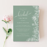 Simple Sage Green Floral Bridal Shower  Invitation<br><div class="desc">This invitation features white line-drawn flowers and custom calligraphy. The soft sage green color is the perfect backdrop for this invitation.</div>