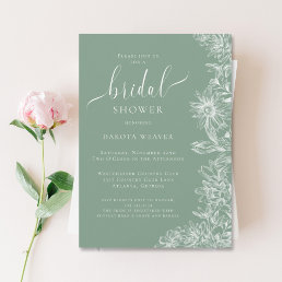 Simple Sage Green Floral Bridal Shower  Invitation