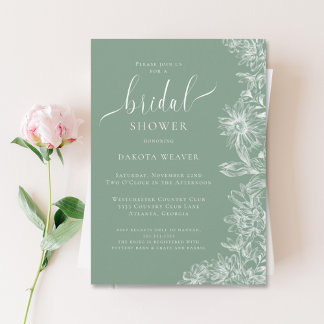 Simple Sage Green Floral Bridal Shower Invitation