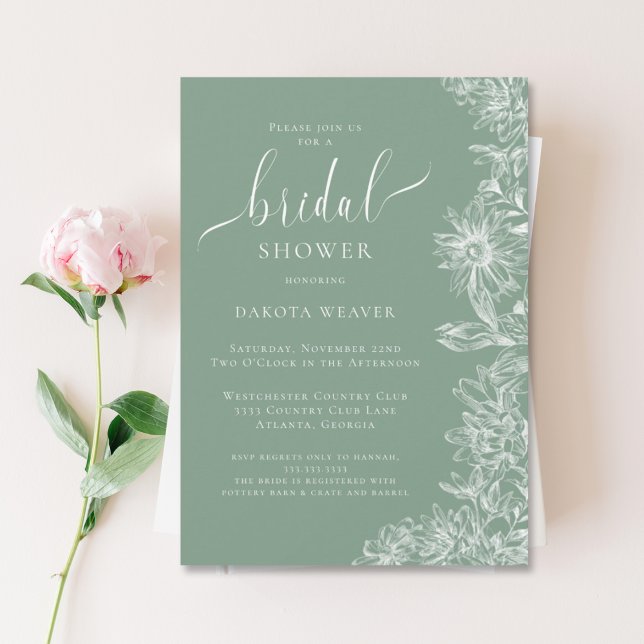 Simple Sage Green Floral Bridal Shower  Invitation (Creator Uploaded)