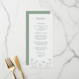Simple sage green floral wedding menu