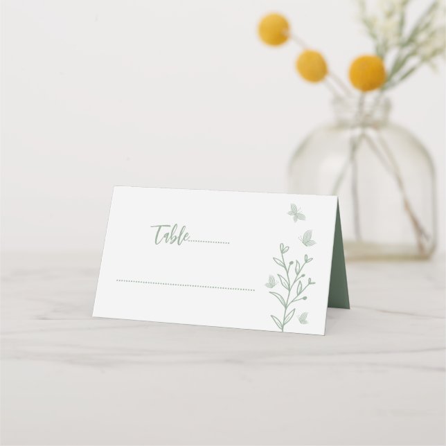Simple sage green floral wedding place card (Front)
