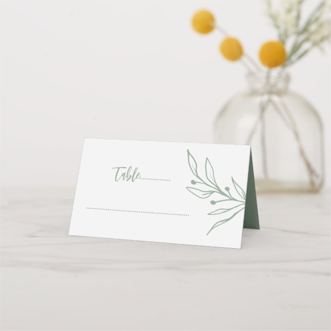 Simple sage green floral wedding place card (Front)