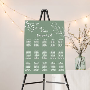 Simple sage green floral wedding seating chart foam board