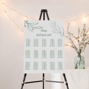 Simple sage green floral wedding seating chart foam board