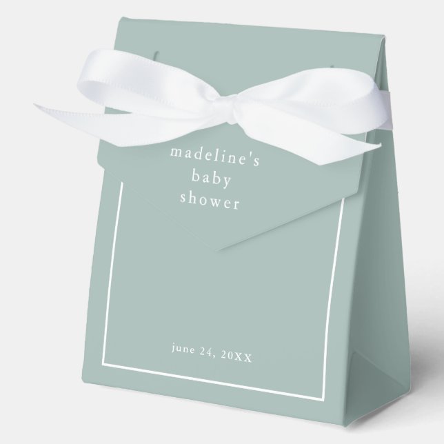 Simple Sage Green Gender Neutral Baby Shower Favor Boxes (Front)
