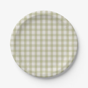 Simple Sage Green Gingham Paper Plates