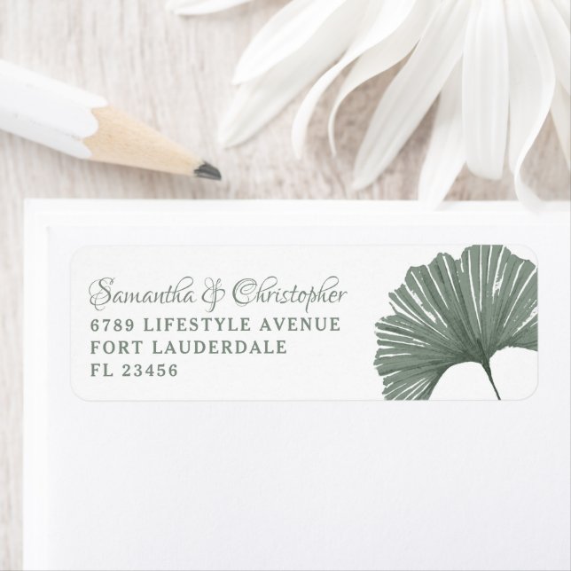 Simple Sage Green Ginkgo leaf Wedding Label (Insitu)