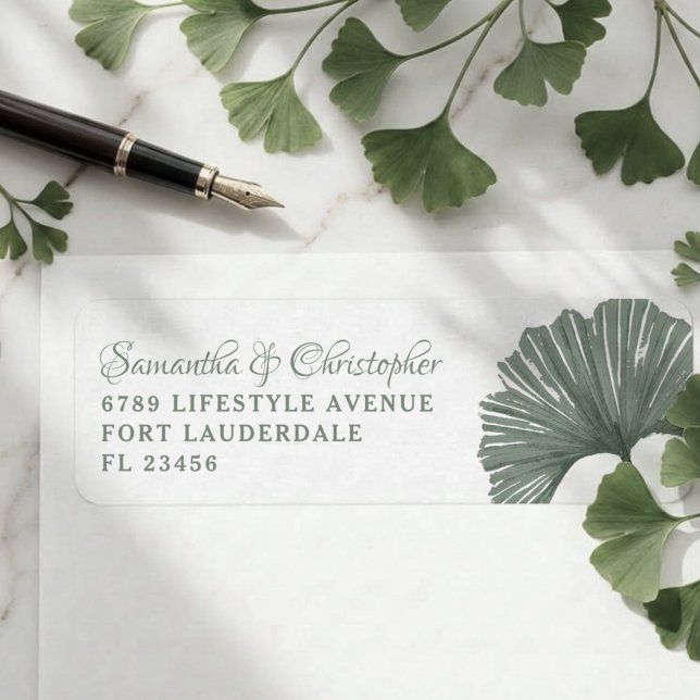 Simple Sage Green Ginkgo leaf Wedding Label (Creator Uploaded)