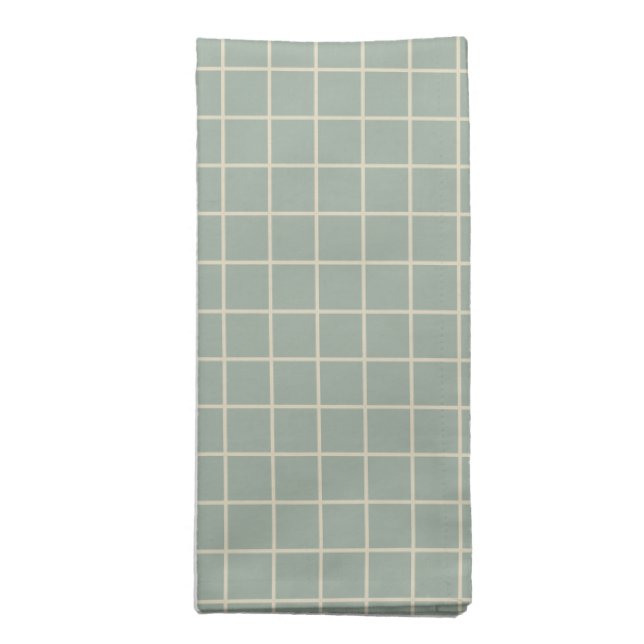 Simple Sage Green Grid Lines Graph Pattern  Cloth Napkin (Folded)