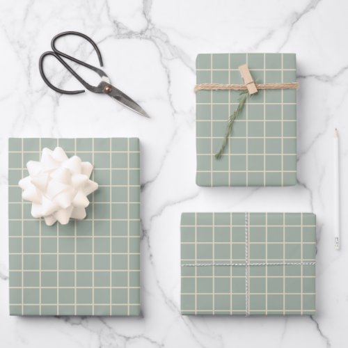 Simple Sage Green Grid Lines Graph Pattern Wrapping Paper Sheets