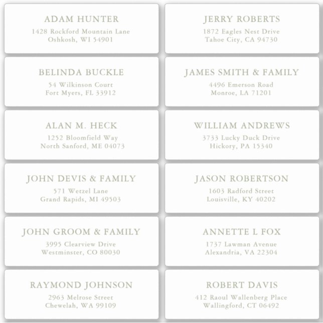 Simple Sage Green guest address labels sticker (Front)