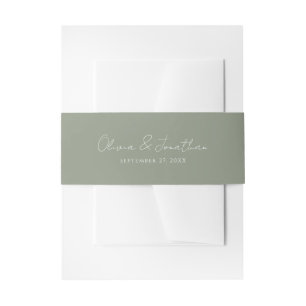 Simple Sage Green Handwritten Script Wedding Invitation Belly Band