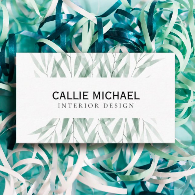 Simple Sage Green Leaf Business Card (#sagegreen #greenery #leaf #stylist #gardener #planner #designer #interior #plants)