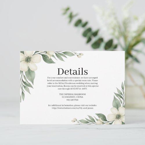Simple Sage Green Leaf Wedding Guest Information  Enclosure Card