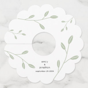 Simple Sage Green Leaves Names Date Wedding Wine Glass Tag