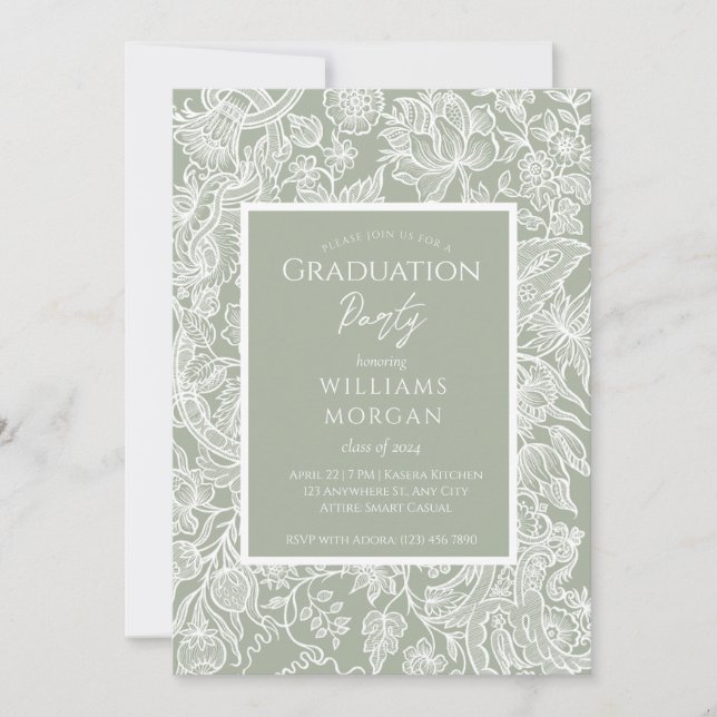 Simple Sage Green Line Art Wildflower Invitation (Front)